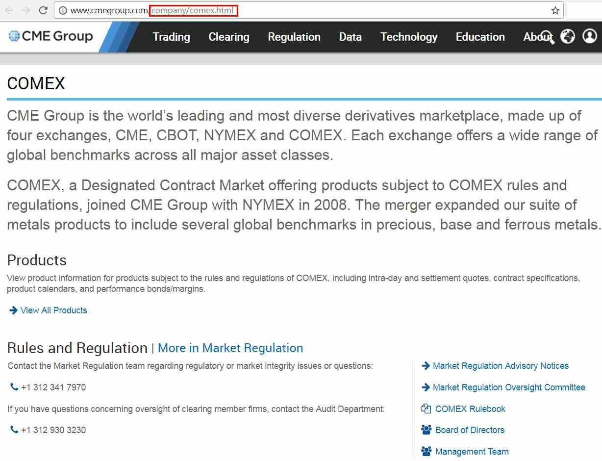 List of USA financial markets: COMEX - Commodity Exchange