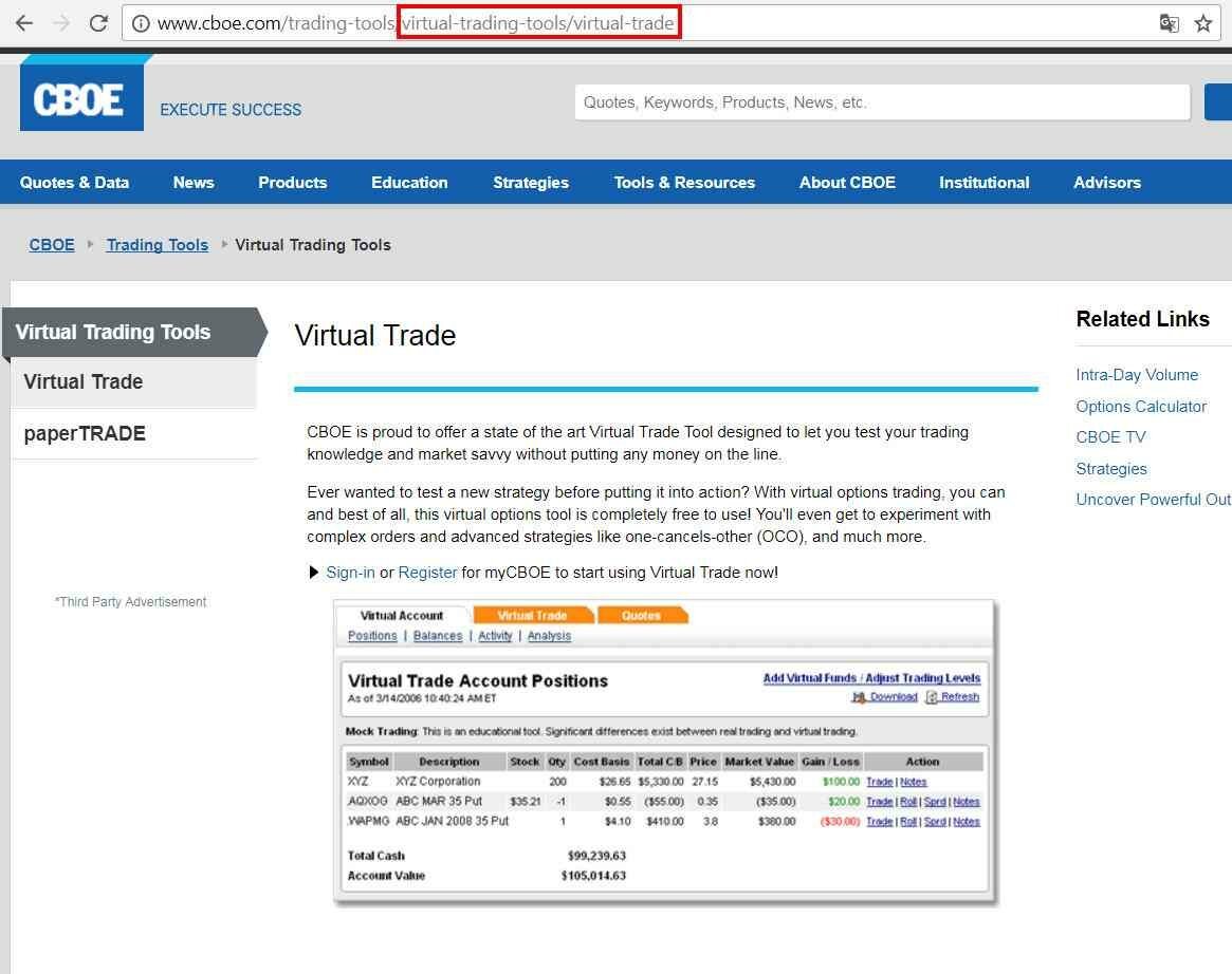 CBOE Virtual Trade of Chicago Board Options Exchange