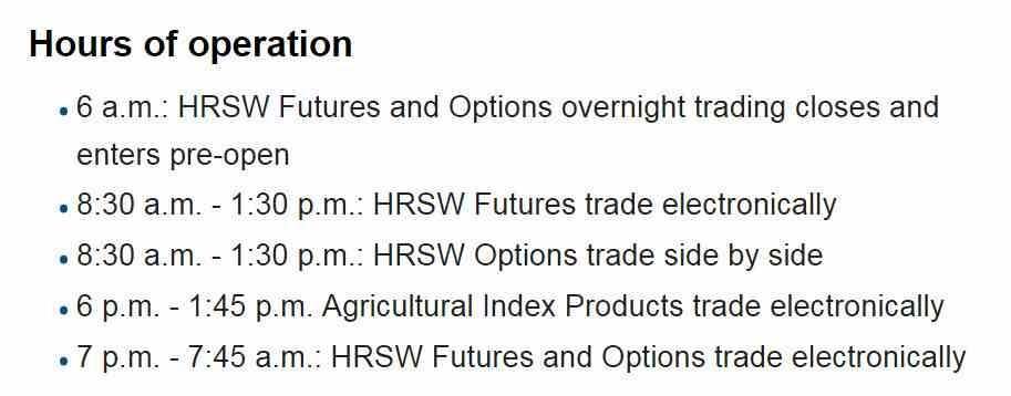 Hours of operation of Minneapolis Grain Exchange(MGEX)