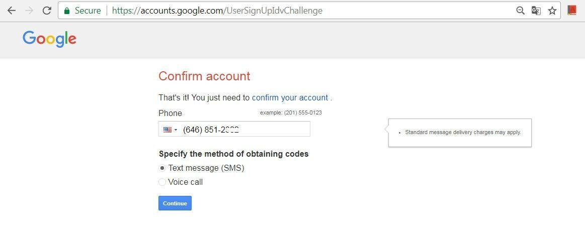 The last step in creating a Google account is confirming your phone number